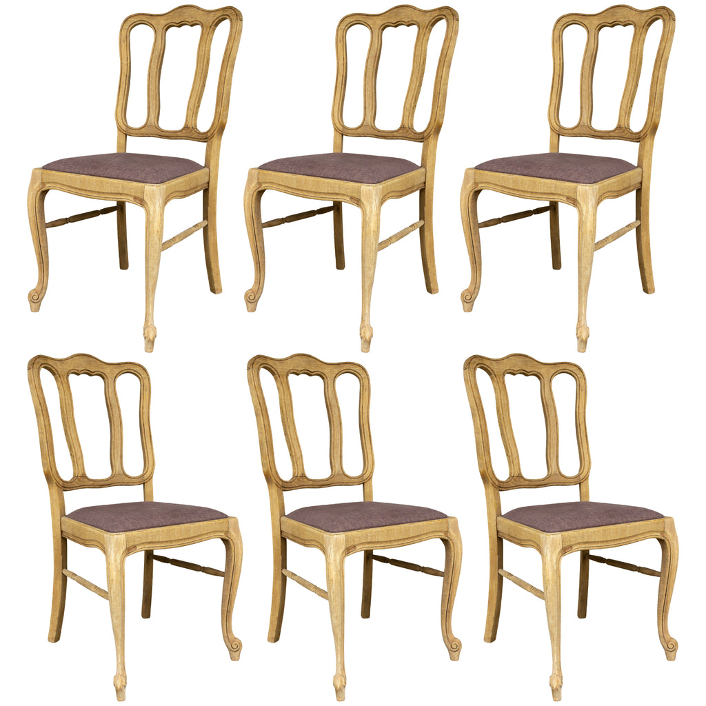 Vintage French Oak Dining Chairs with Belgian Linen Seat