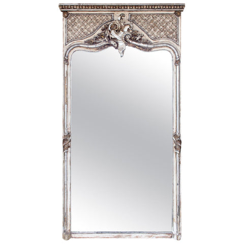 Full Length Antique French Louis XV Style Silver Gilt Trumeau Mirror