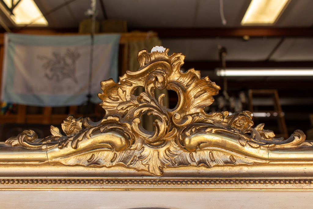Antique French Gilt Louis XV Style Trumeau Mirror with Plaster Panel