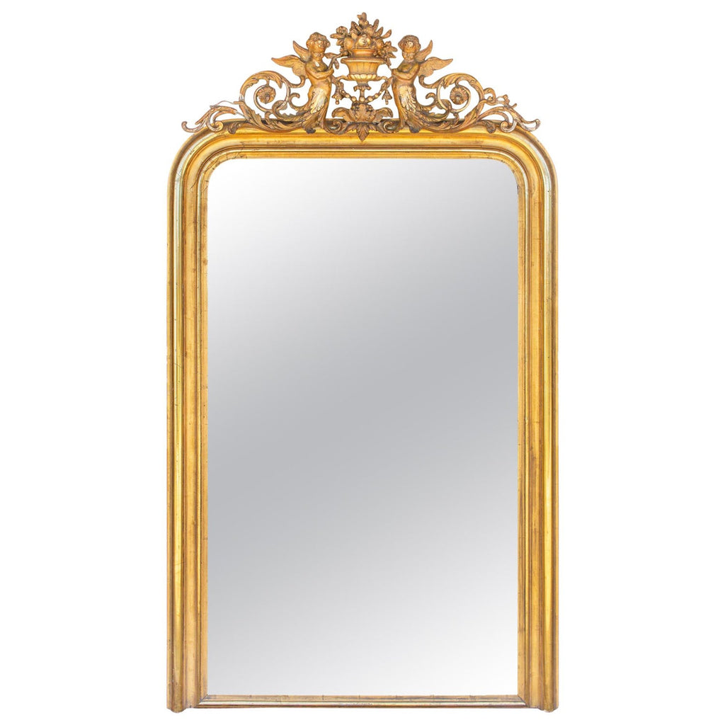 Antique French Gilt Louis Philippe Mirror with Ornate Cartouche