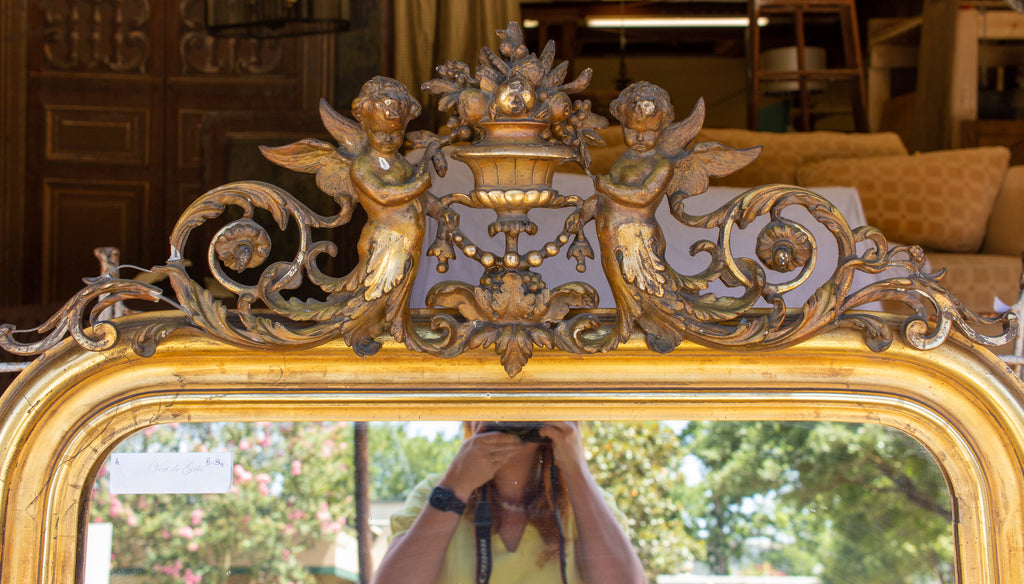 Antique French Gilt Louis Philippe Mirror with Ornate Cartouche