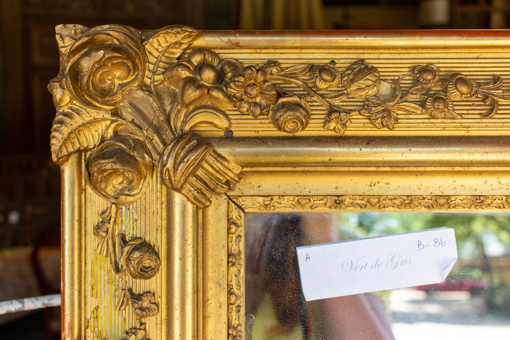 Antique French Gilt Restauration Mirror with Floral Details, circa 1820