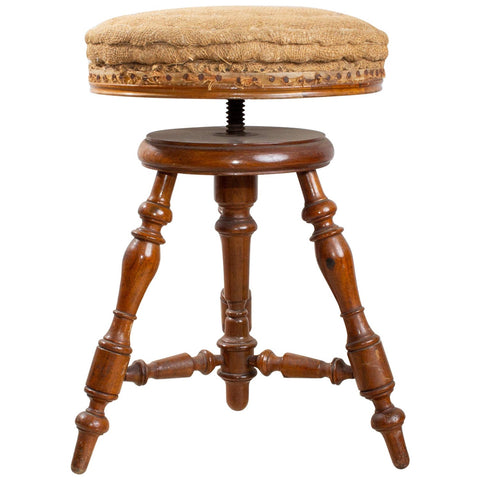 Antique French Adjustable Carved Wood Stool