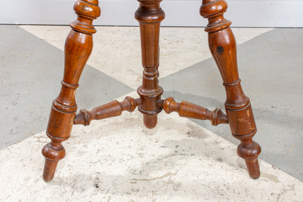 Antique French Adjustable Carved Wood Stool