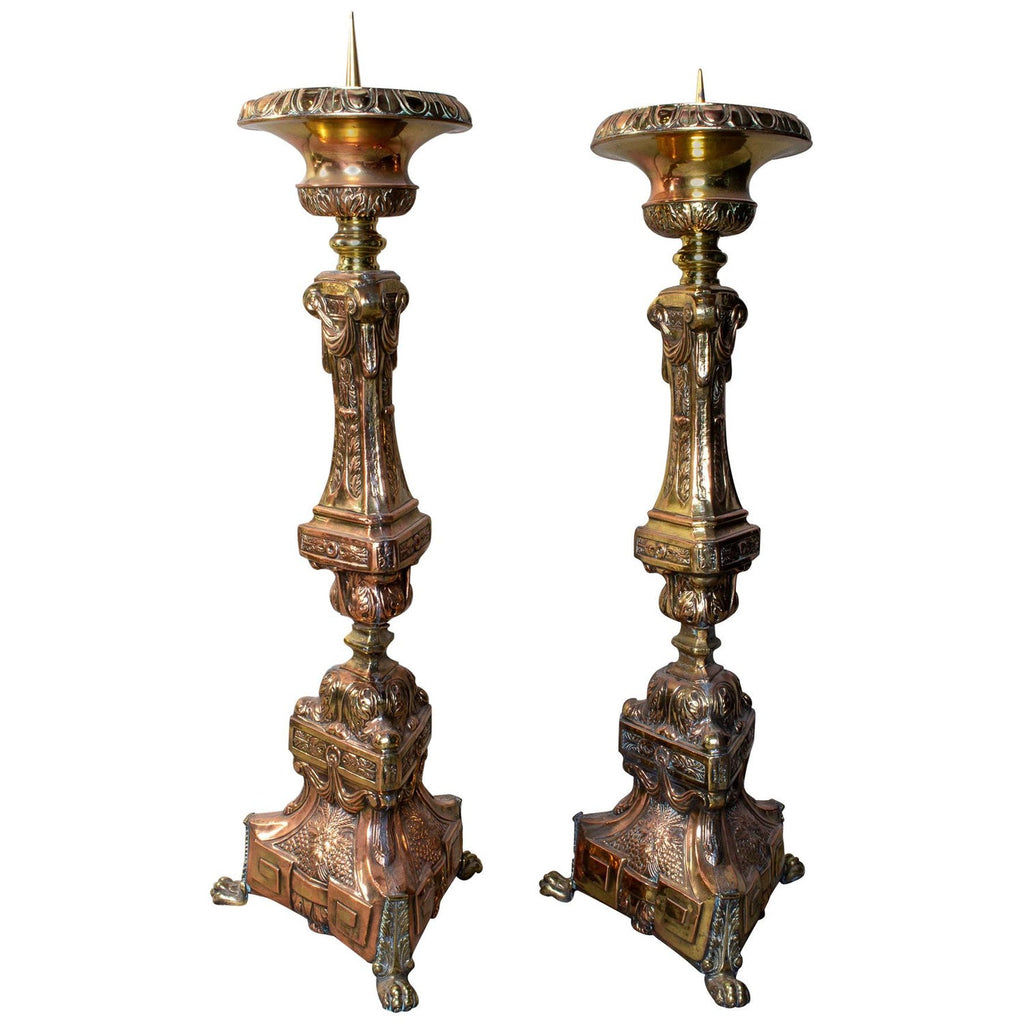 Oversized 19th Century Italian Brass Candlesticks