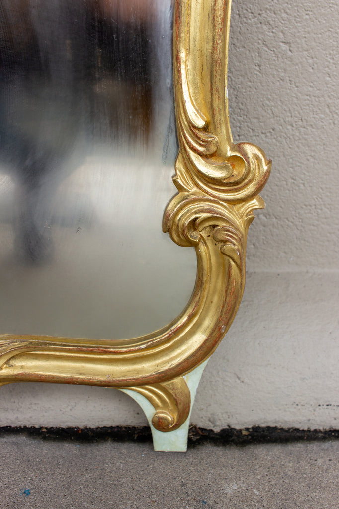 Antique French Gilded Louis XV Style Vanity Mirror in Mint Green