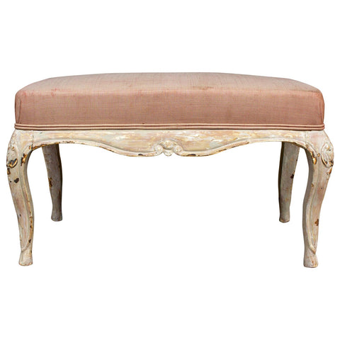 Antique French Carved Bench with Distressed Painted Finish, circa 1820