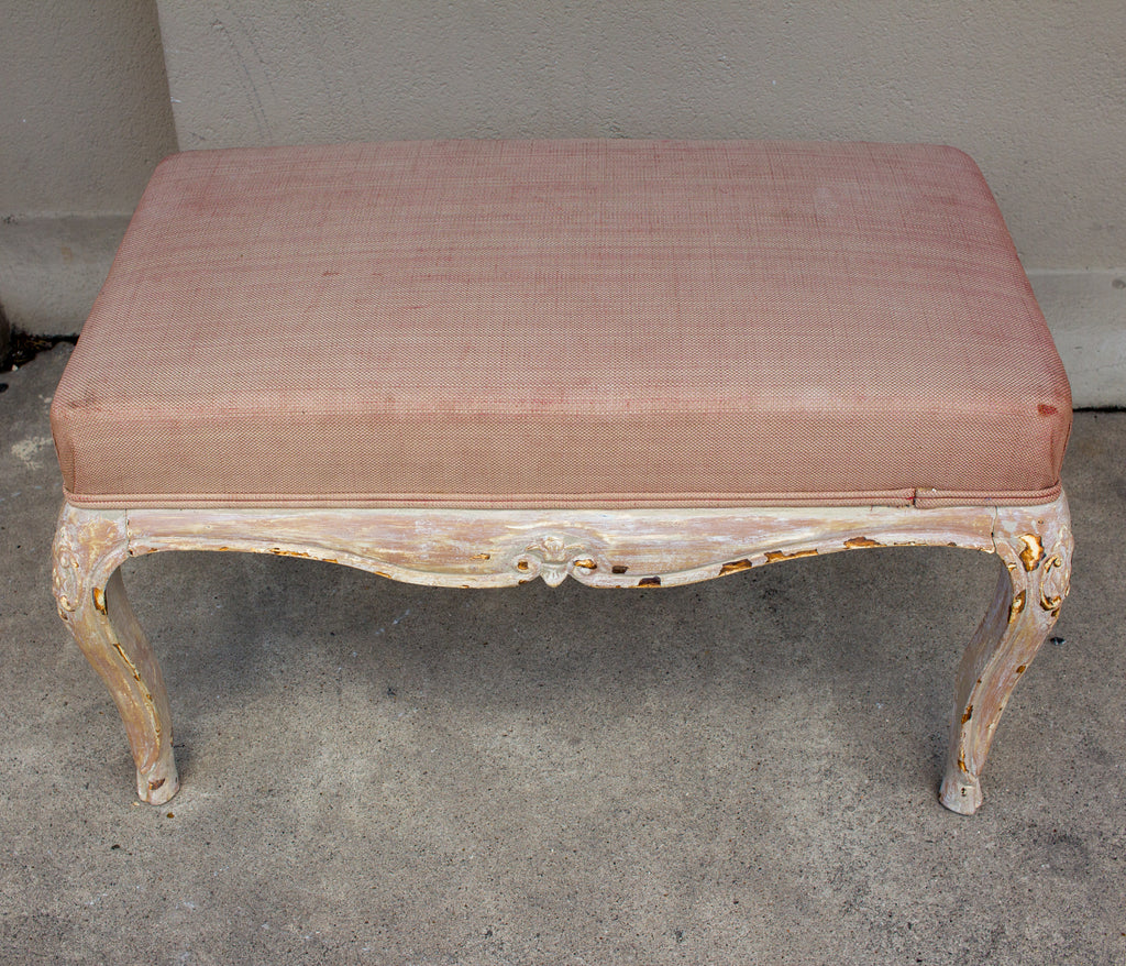 Antique French Carved Bench with Distressed Painted Finish, circa 1820