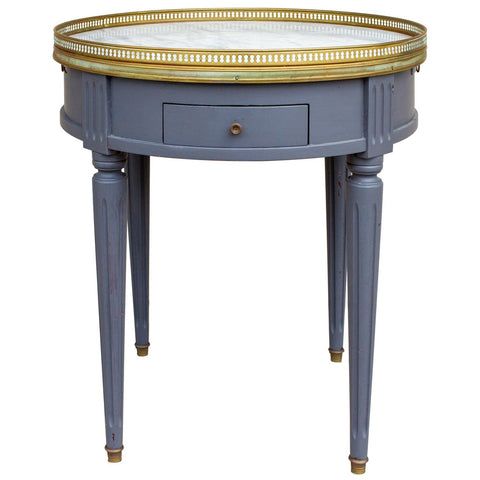 French Louis XVI Style Bouillote Side Table with Marble Top in Charcoal