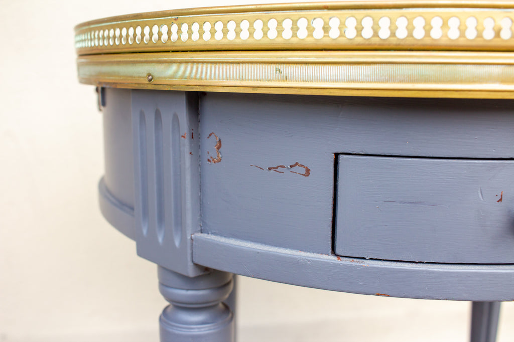 French Louis XVI Style Bouillote Side Table with Marble Top in Charcoal