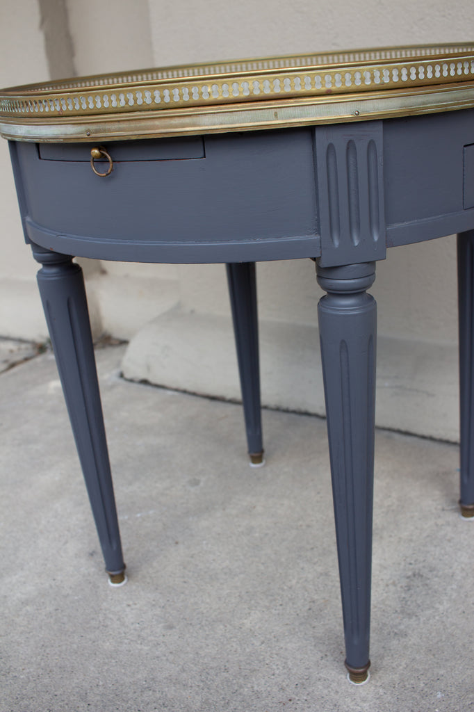 French Louis XVI Style Bouillote Side Table with Marble Top in Charcoal