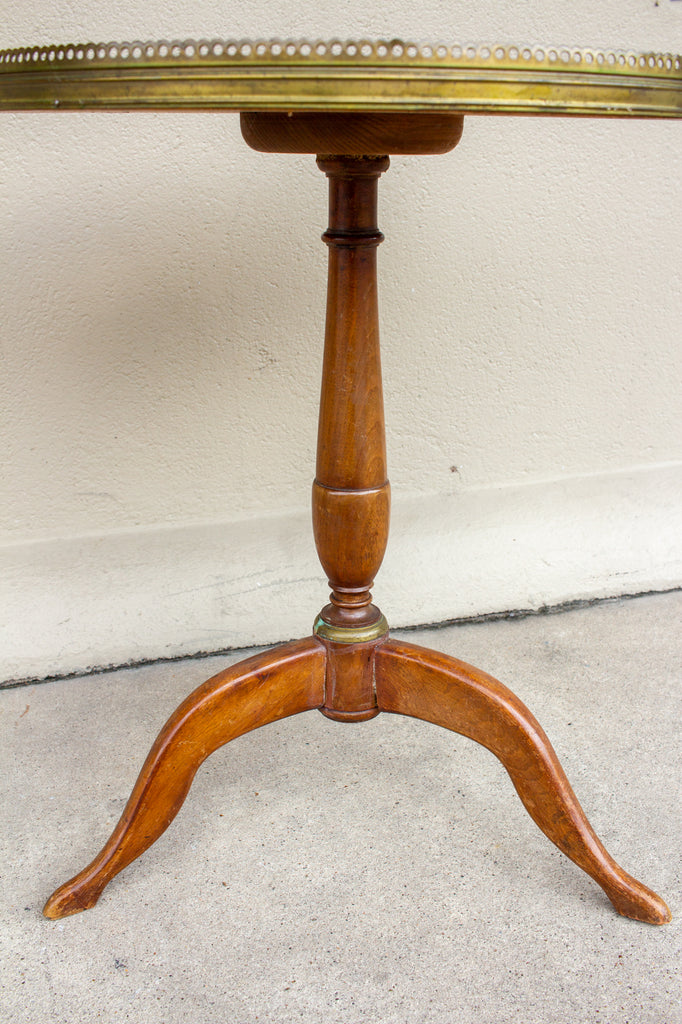 1940s French Wood and Marble Pedestal Side Table with Gallery Edge