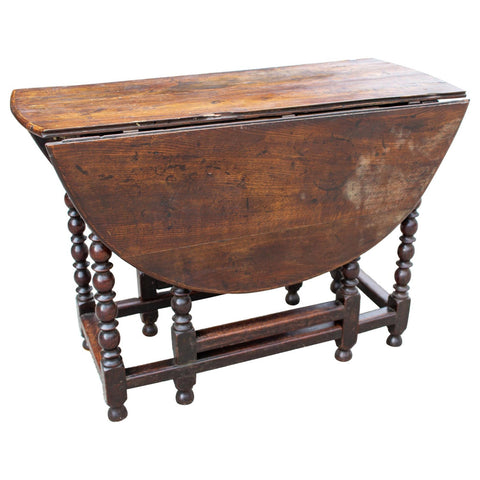 19th Century Oak Drop Leaf Gate Leg Table and Console with Drawer, circa 1840
