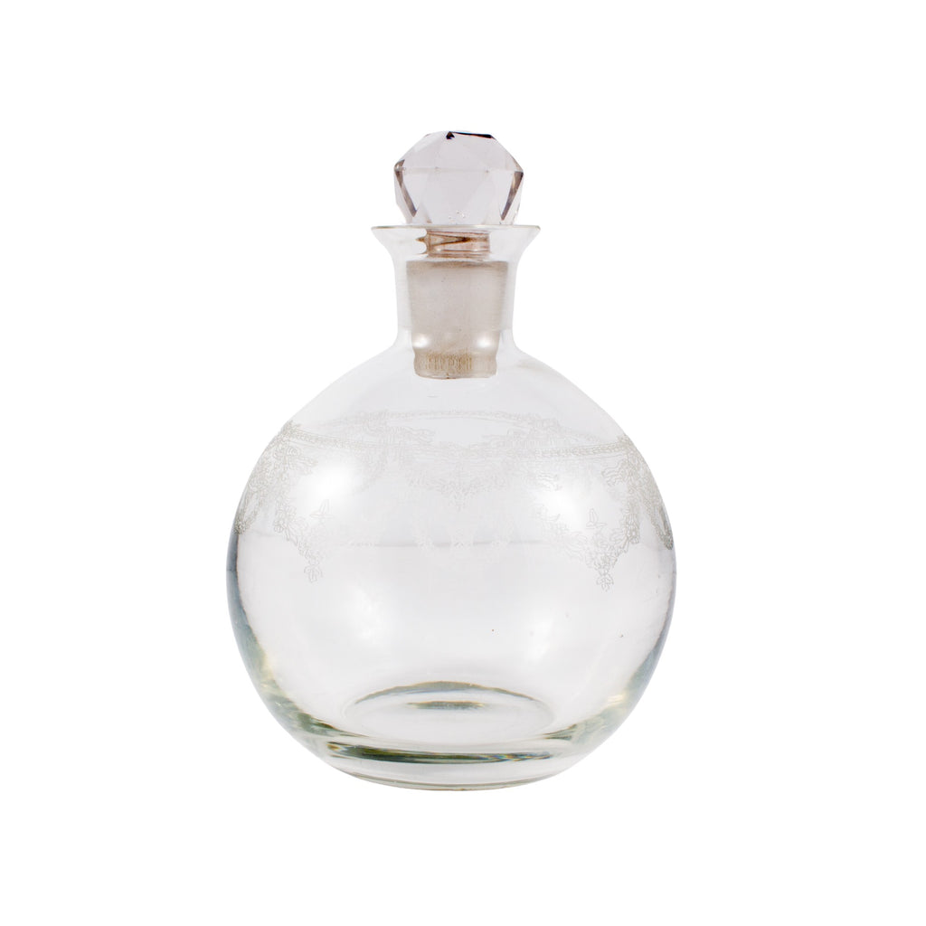 Vintage French Etched Glass Sphere-Shaped Decanter