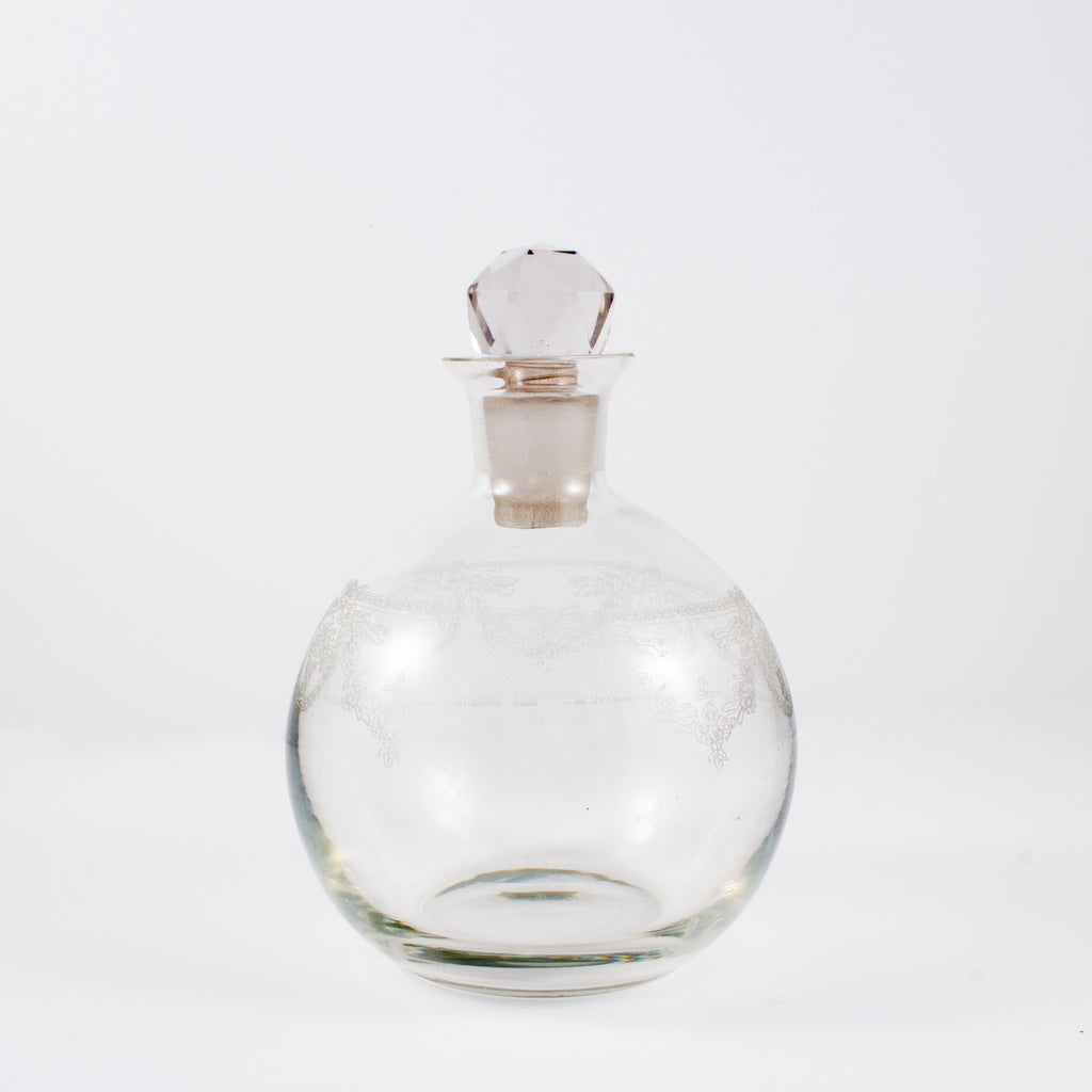 Vintage French Etched Glass Sphere-Shaped Decanter