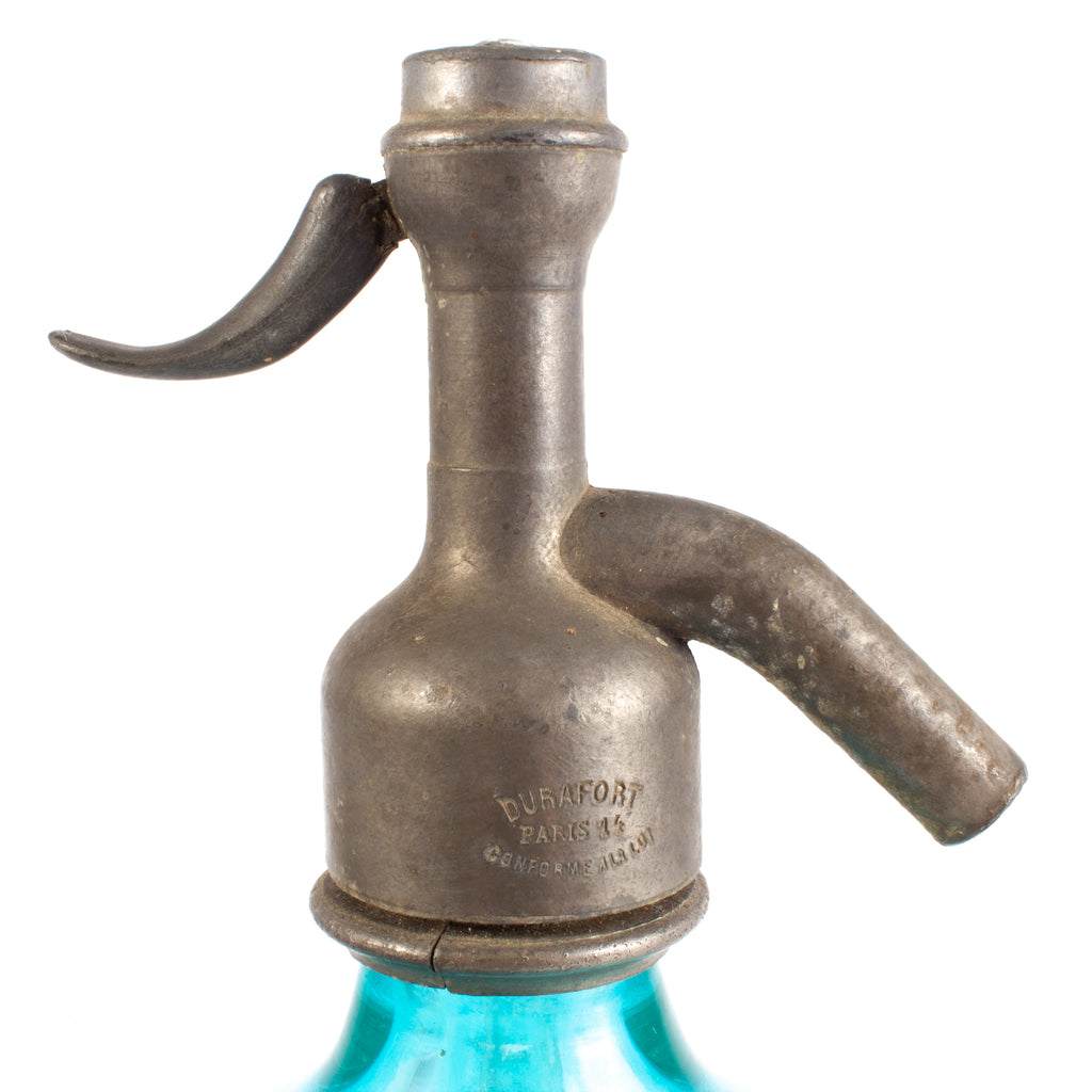 1930s French Etched Turquoise Glass Seltzer Bottle
