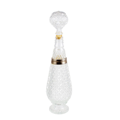 Vintage French Depression Glass Decanter with Silver-plate Details
