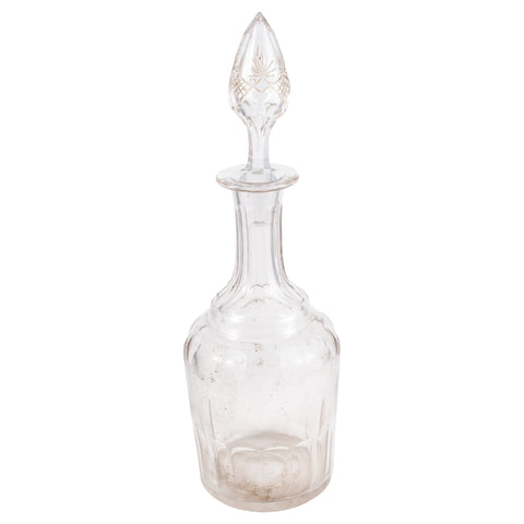 1930s French Faceted Crystal Decanter with Flame Stopper