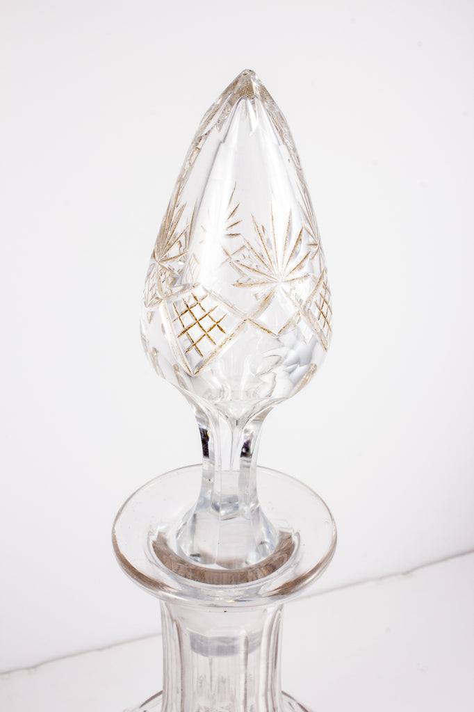 1930s French Faceted Crystal Decanter with Flame Stopper