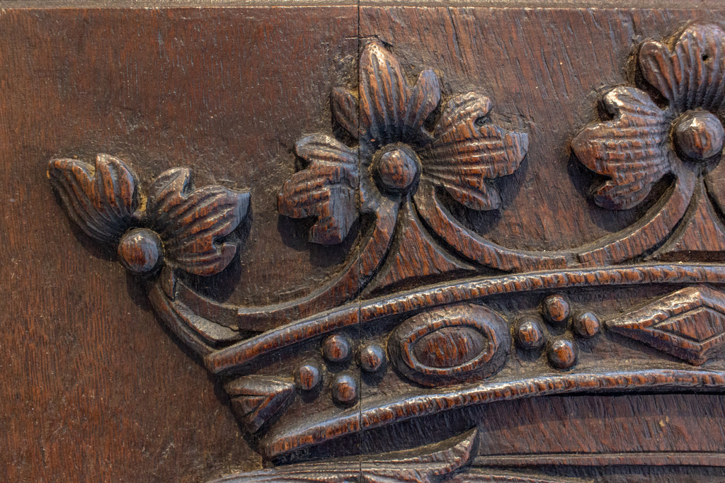 19th c European Hand-Carved Wood Panel with Royal Monogram, ca. 1850