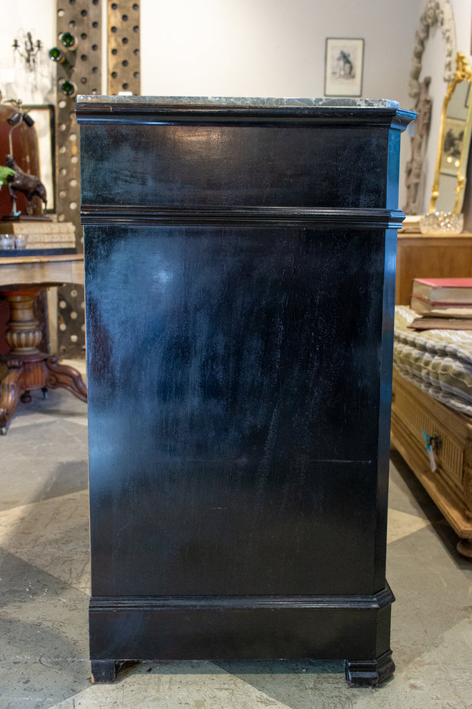 19th C French Louis Philippe Black Painted Chest with Marble Top, circa 1870