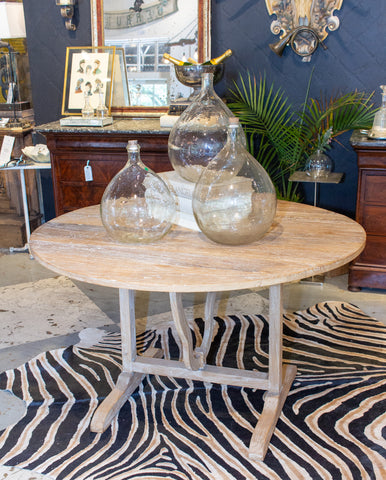 Large Vintage French Elm Vendage Tilt-Top Table with White Patina