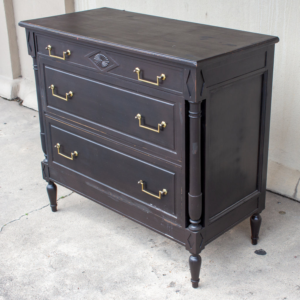 Vintage French Directoire Style Chest in Black Painted Finish