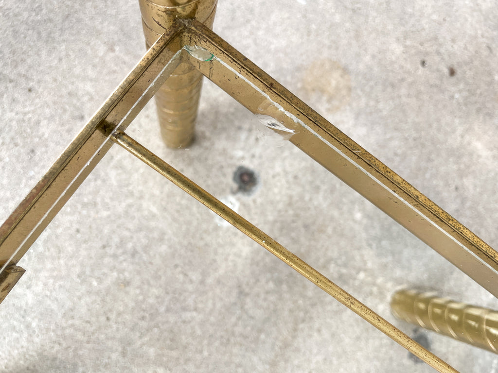 Small Mid-Century Brass Side Table with Glass Shelves