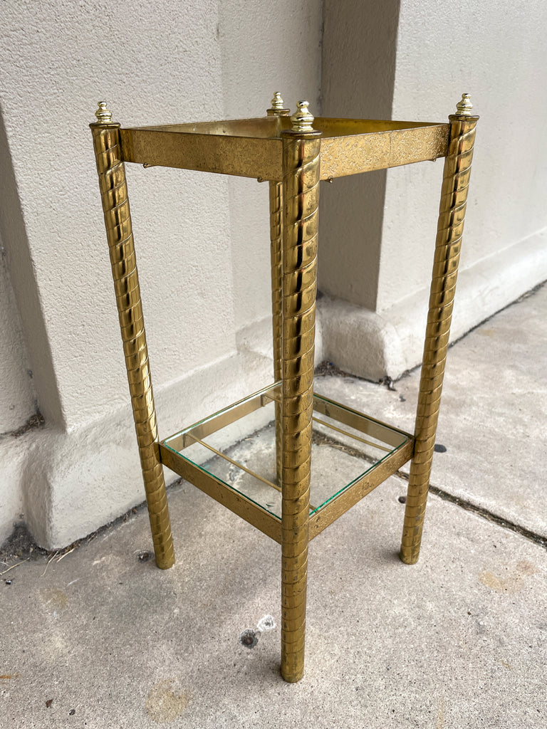 Small Mid-Century Brass Side Table with Glass Shelves
