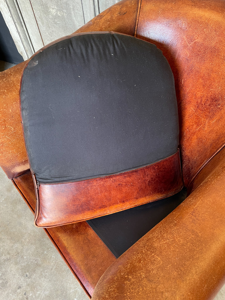 Vintage European Leather Tub Chair with Brass Nailhead Detail