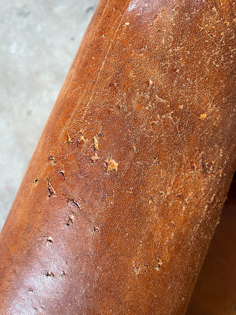 Vintage European Leather Tub Chair with Brass Nailhead Detail