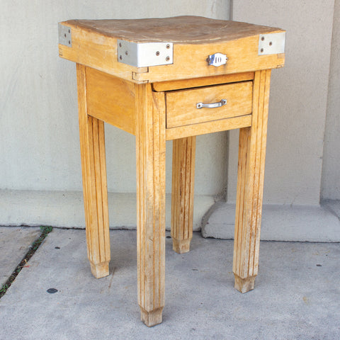 Vintage French Butcher Block Table with Drawer