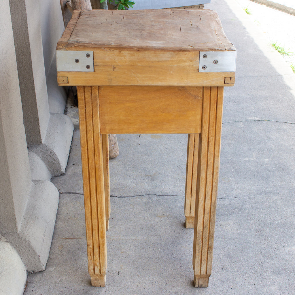 Vintage French Butcher Block Table with Drawer