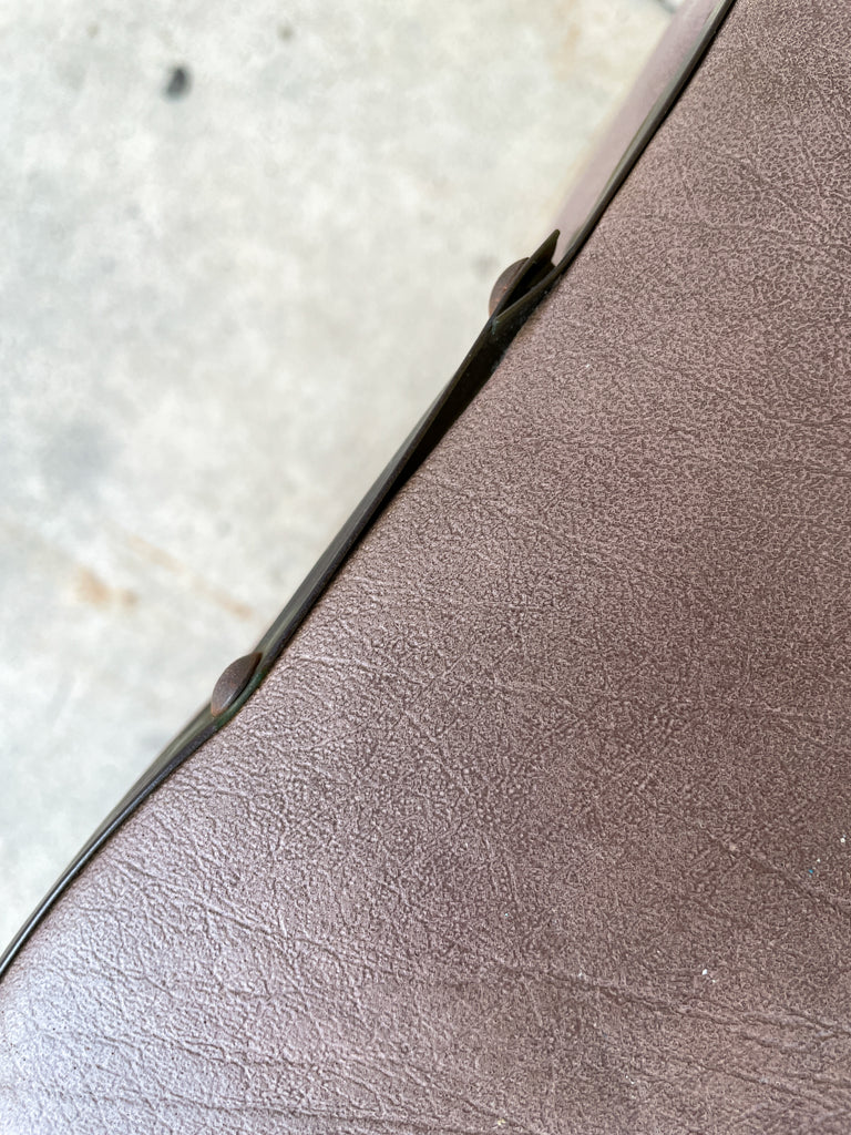 Vintage French Taupe Faux Leather Rolling Ottoman with Storage