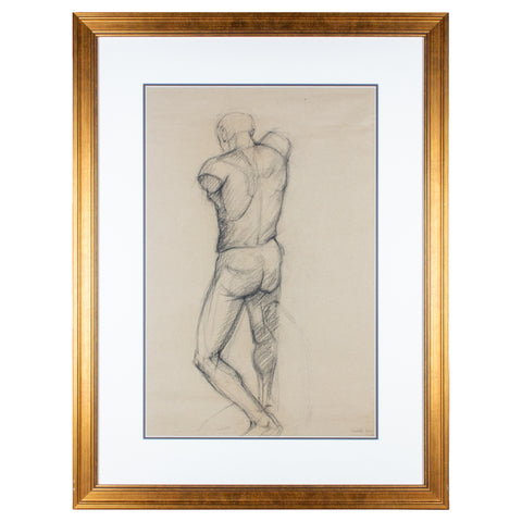 Framed Mid-Century French Charcoal Sketch