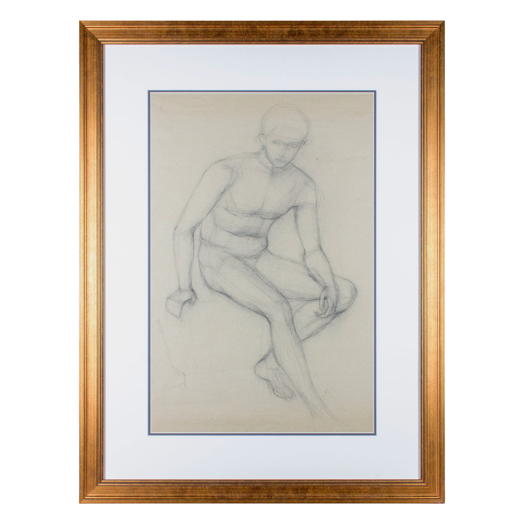 Framed Mid-Century French Charcoal Sketch