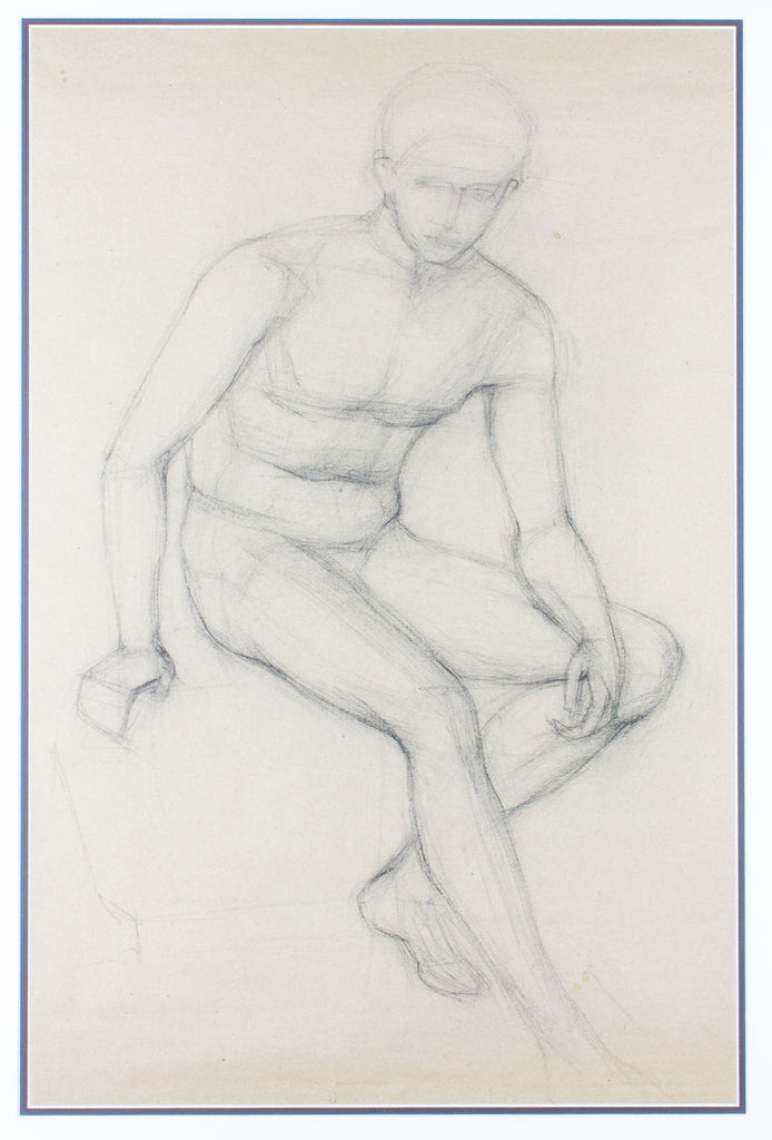 Framed Mid-Century French Charcoal Sketch