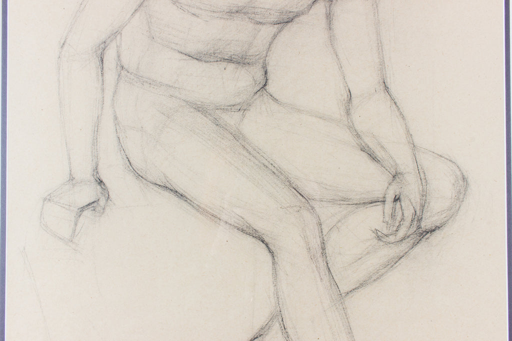 Framed Mid-Century French Charcoal Sketch