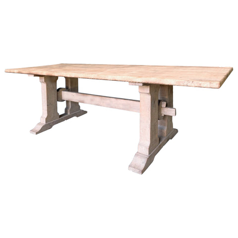 Vintage Stripped French Oak Trestle Style Farm Table with Hand-Planed Top