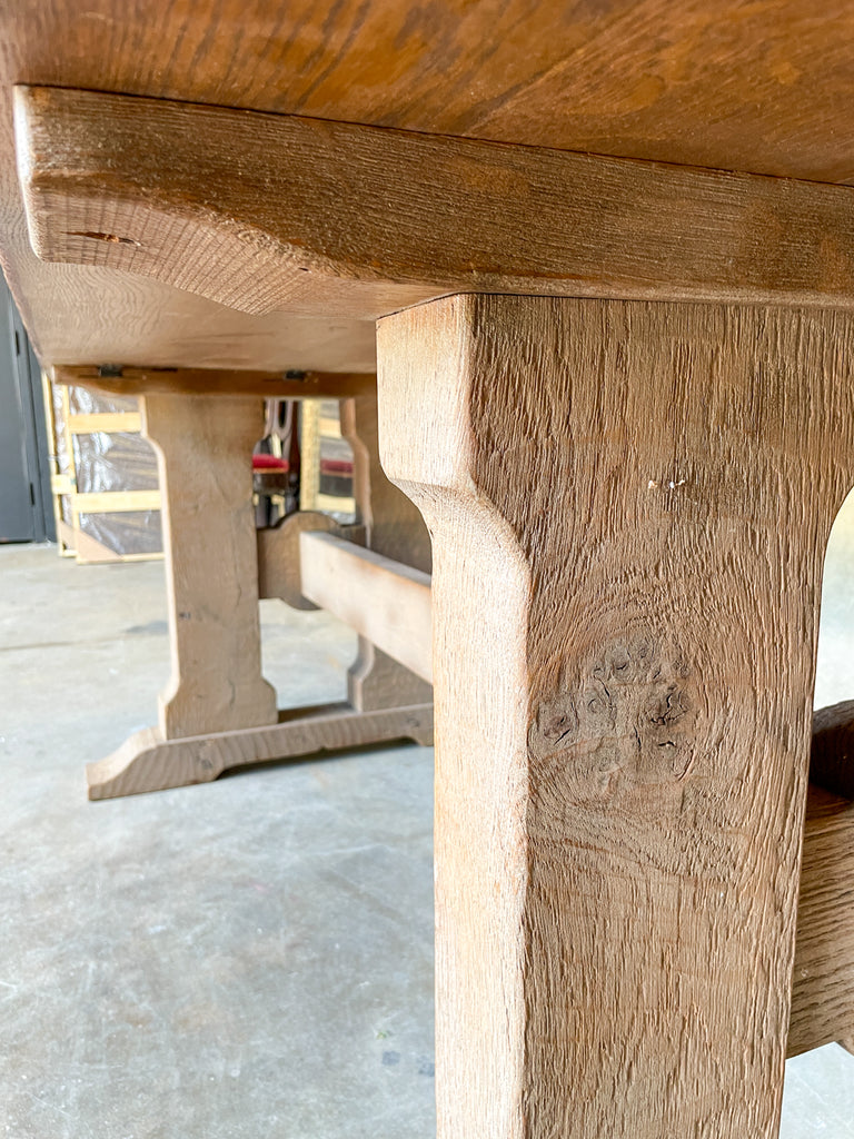 Vintage Stripped French Oak Trestle Style Farm Table with Hand-Planed Top