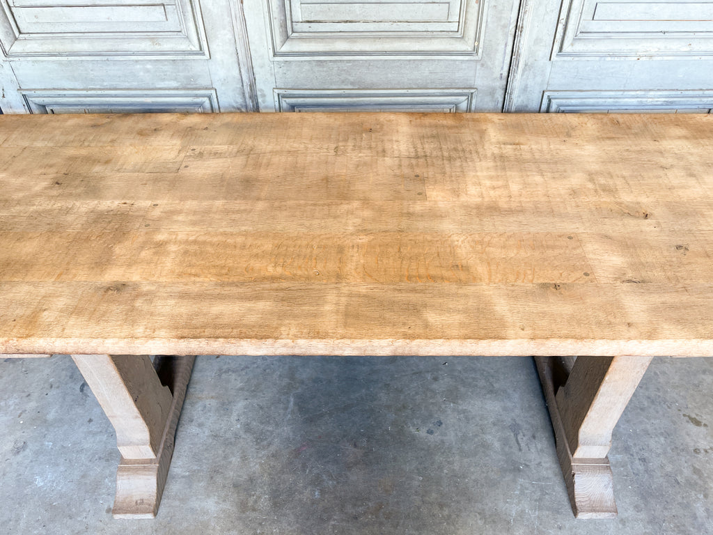 Vintage Stripped French Oak Trestle Style Farm Table with Hand-Planed Top