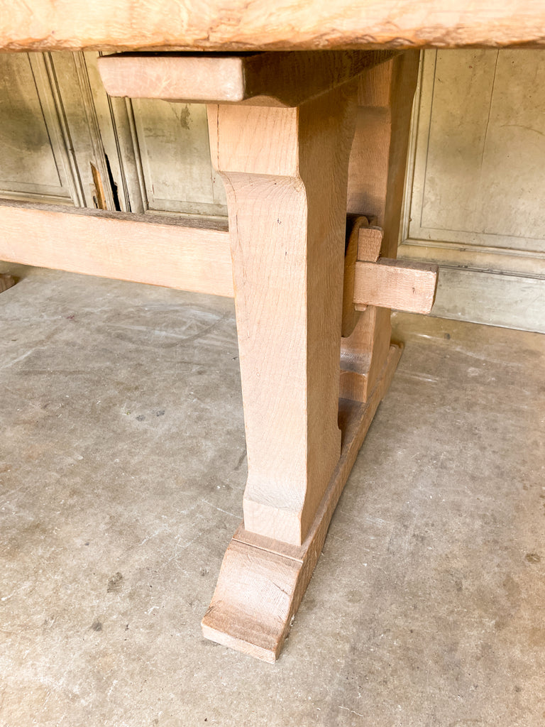 Vintage Stripped French Oak Trestle Style Farm Table with Hand-Planed Top