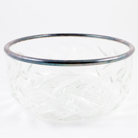 Vintage Crystal Bowl with Silver Edge Detail found in France