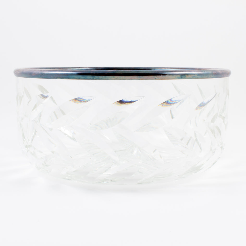 Vintage Crystal Bowl with Silver Edge Detail found in France