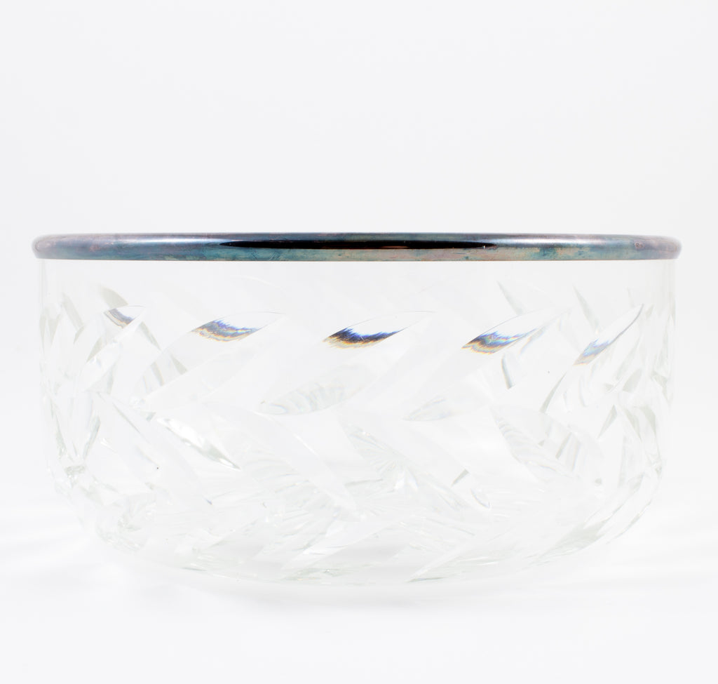 Vintage Crystal Bowl with Silver Edge Detail found in France