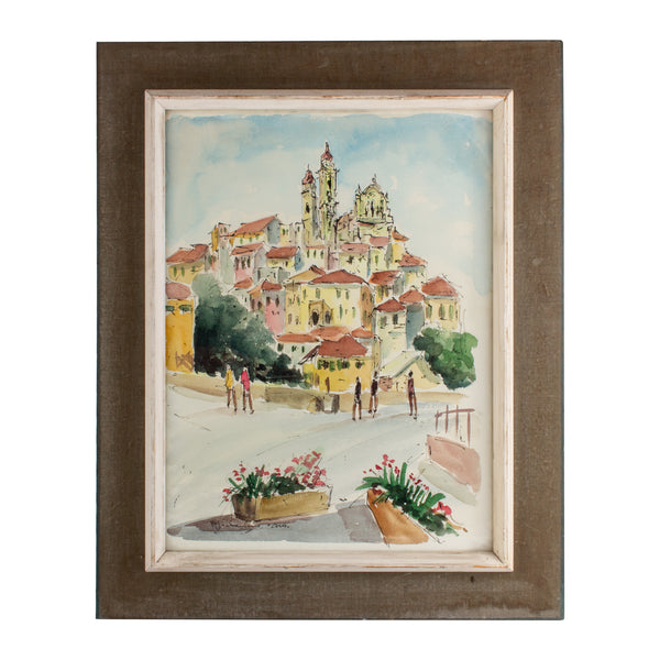 Vintage Framed Watercolor of Cervo, Italy - Found in France | 16 x 20