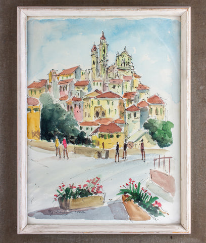Vintage Framed Watercolor of Cervo, Italy - Found in France | 16 x 20