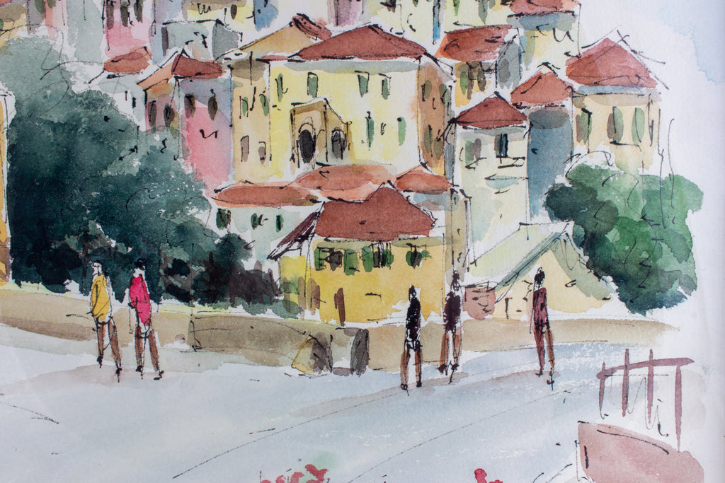 Vintage Framed Watercolor of Cervo, Italy - Found in France | 16 x 20