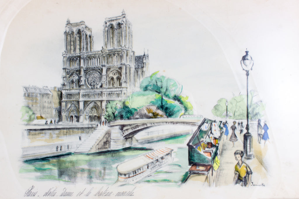 Vintage French Watercolor in Gilt Frame - Notre Dame | 16 x 12