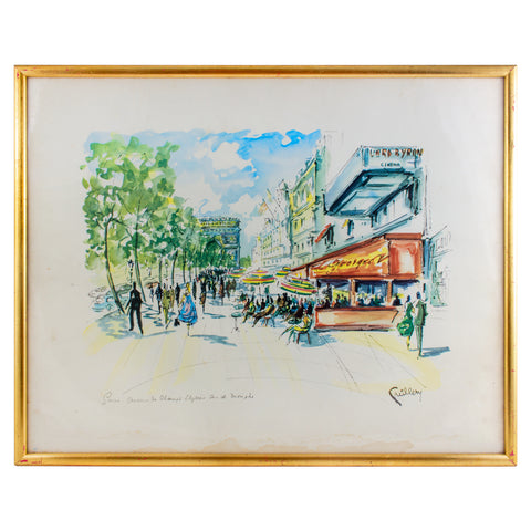 Vintage French Watercolor in Gilt Frame - Arc de Triomphe, Paris | 19 x 15